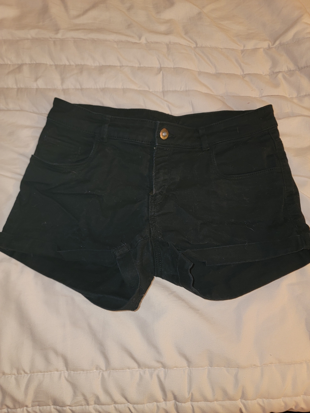 Women's Black Cuffed Denim Shorts - Classic Casual Style